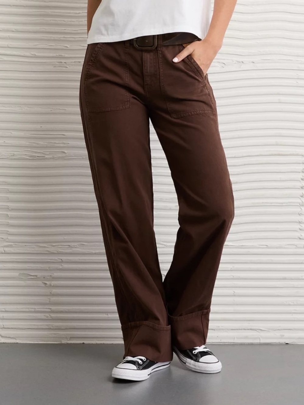 American Eagle Stovepipe Utility Cuffed High Rise Brown Pants